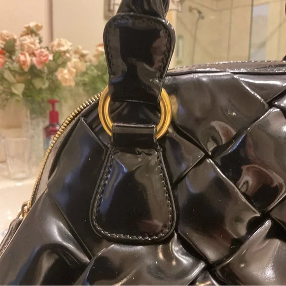 Valentino Garavani Black Patent Leather Braided Handle Shoulder Bag Tote w/ wear - Picture 11 of 16